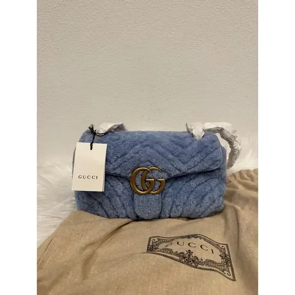 Gucci Marmont Shearling Fur GG Logo Jackie Ophidia Chain Blondie Shoulder Bag - Picture 2 of 9